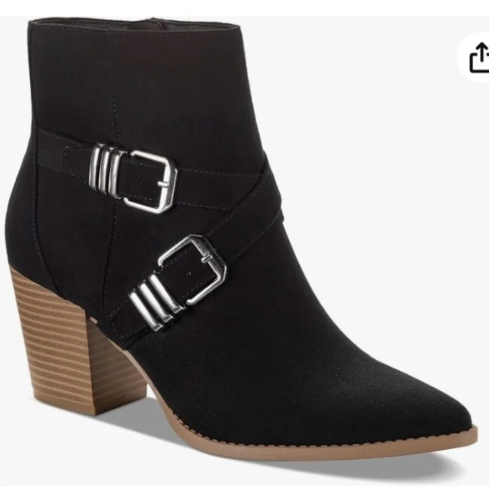 Sun + Stone Black Ankle Boots with Silver Buckles Size 7